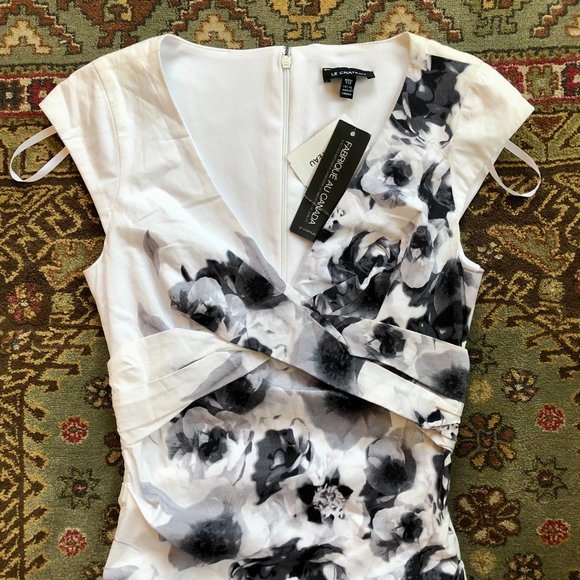 *NWT* White Floral-Print Surplice Neckline Cotton Dress - Made in Canada - XXS - Picture 6 of 16